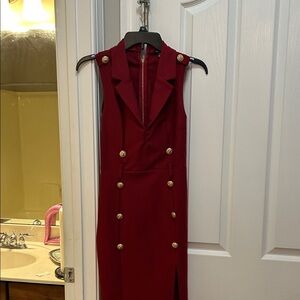 Fashion Nova Burgundy Double-Breasted Midi Dress